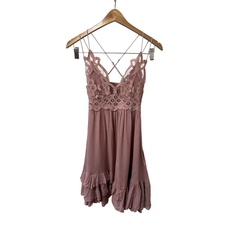 Free People One Women's XS Adella Dress Rose Pink Lace Fit Flare Slip Boho